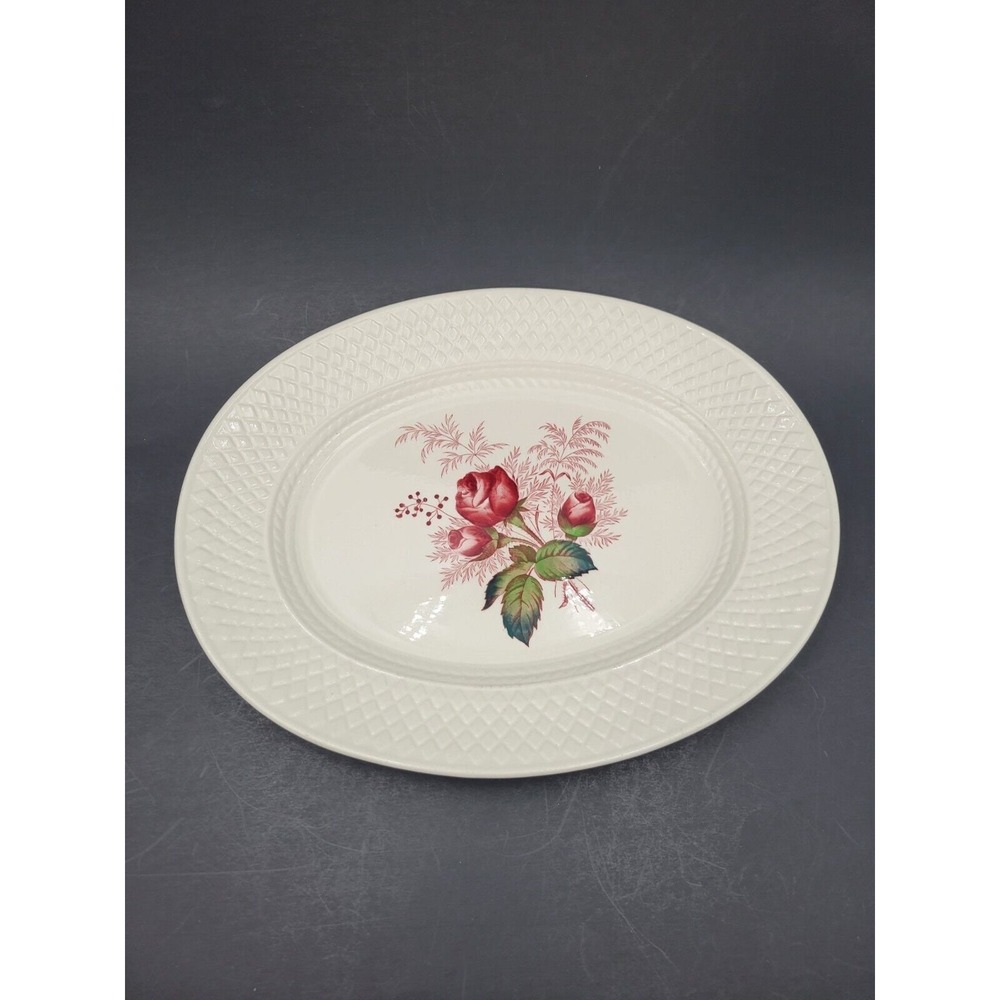 Spode's Mansard Lady‎ Anne Large Platter Pink Roses Quilted Oval Vintage